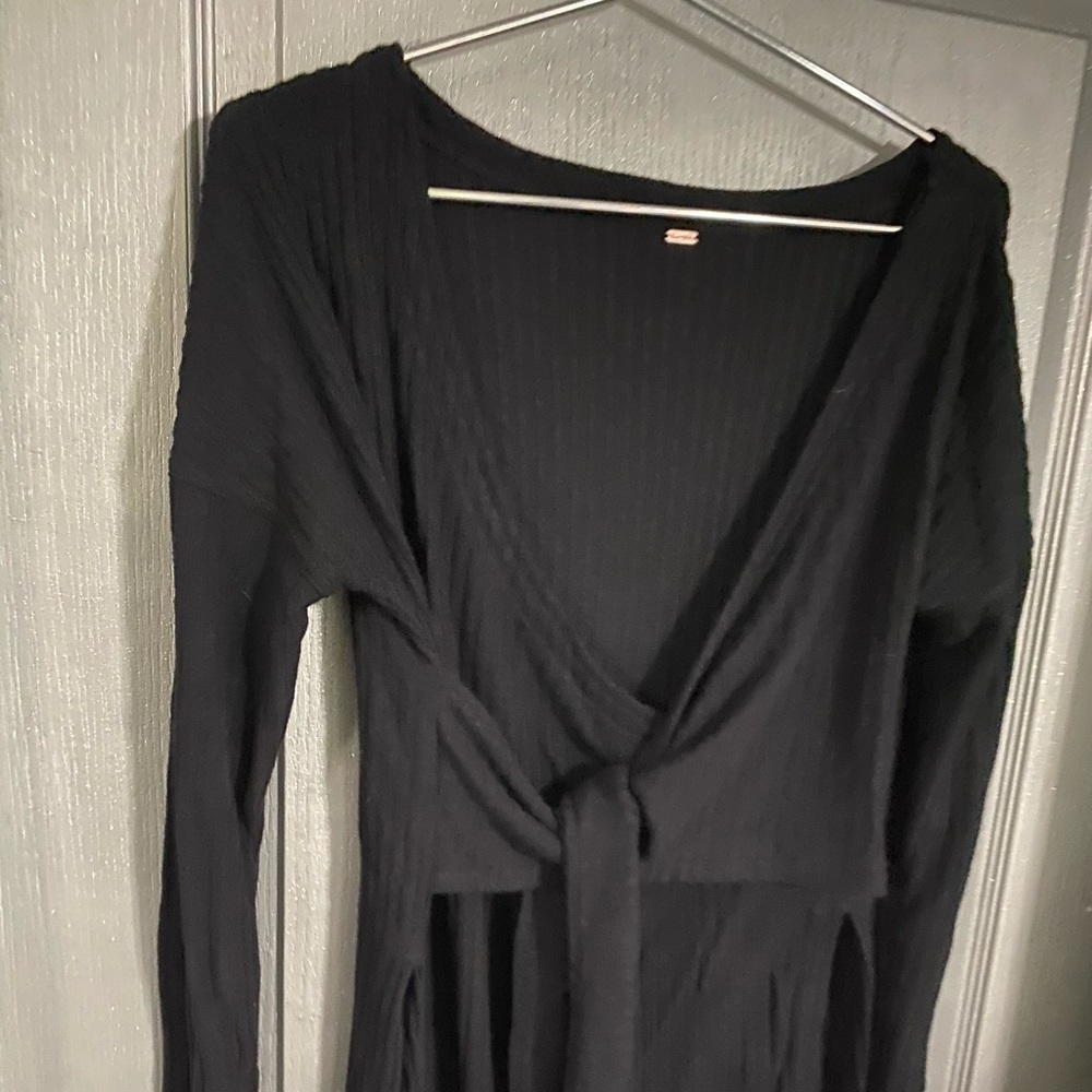 Free people black front tie black tunic